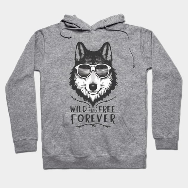 Wolf with Glasses. Wild and Free Forever. Hoodie by CozyNest